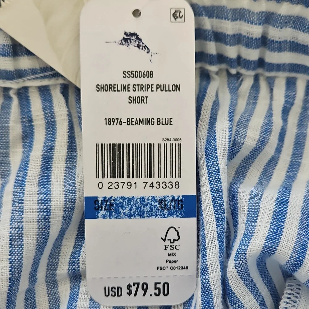 NWT Tommy Bahama Blue and White 100%‎ Cotton Striped Pull-on Shorts: Size- XL